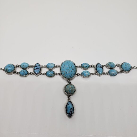 Vintage Blue Turquoise Silver Oval Necklace Adjustable - Picture 5 of 6